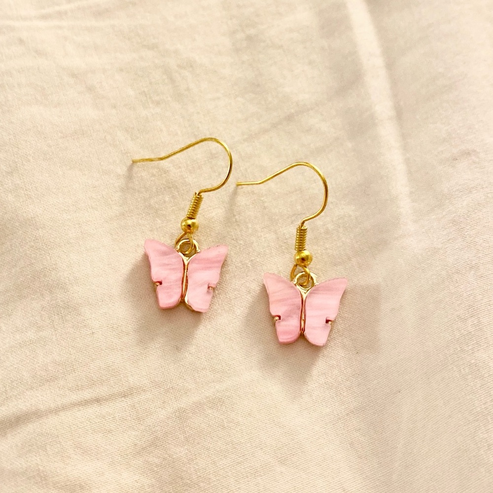 ☼ pink butterfly earrings - Picture 1 of 1